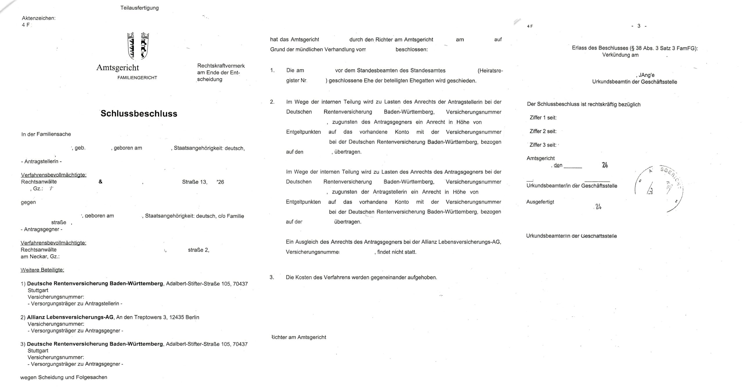 Scheidung, Endbeschluss, Deutschland 2017