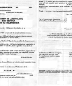 Decret autorisant à renoncer à la nationalité Béninoise