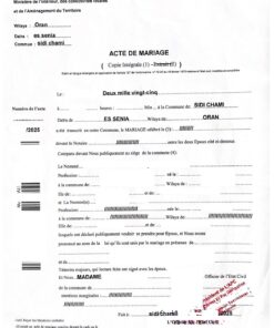 Acte de Mariage, Algérie, Oran (Es Sénia), 2025