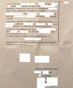 Confirmation de naissance (Geburtsurkunde), Luxembourg, 2018